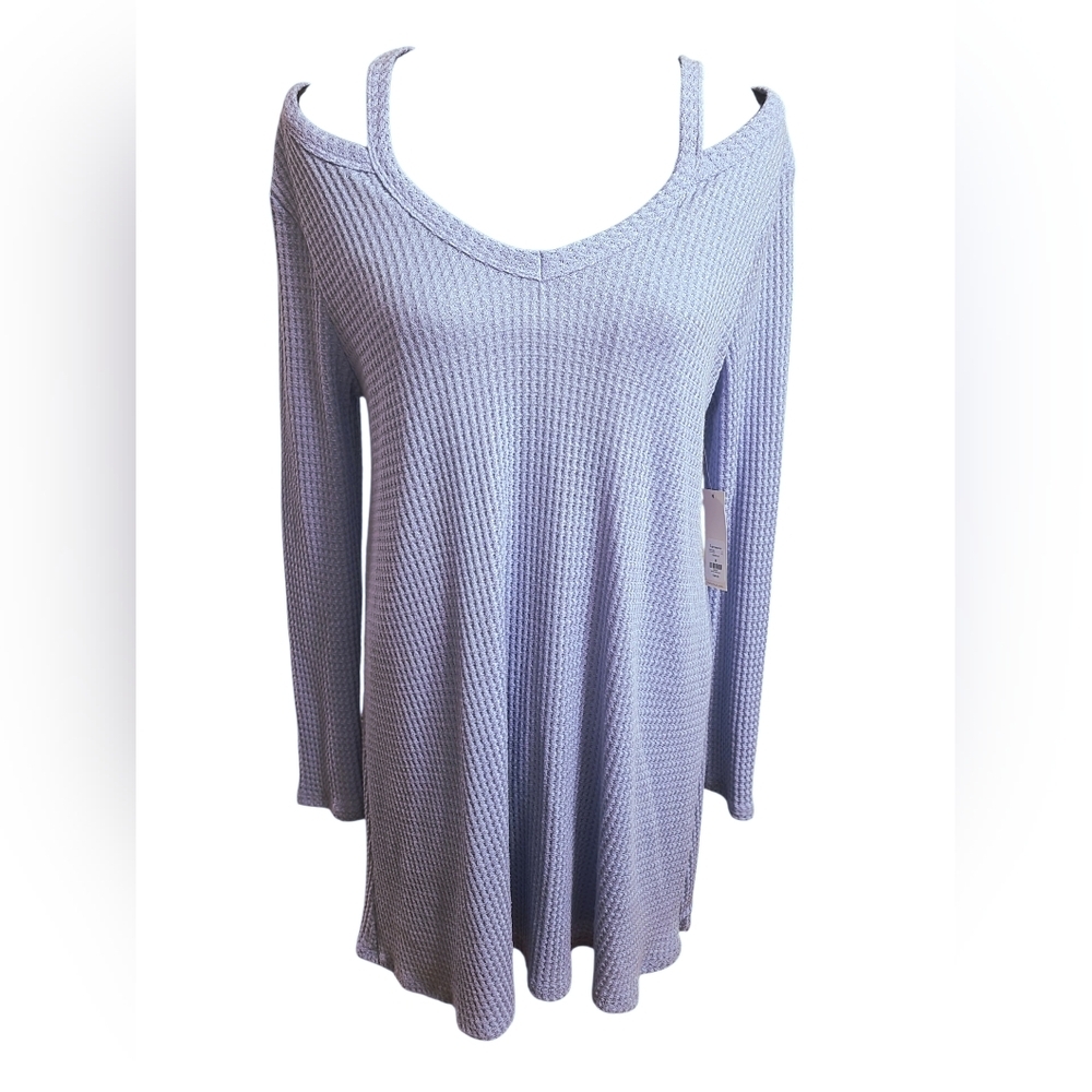 Alya by Francesca's Dress Cold-Shoulder Waffle Knit NWT Blue Women's Size Medium